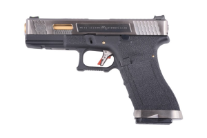 WE ПИСТОЛЕТ GLOCK 17 FORCE METAL BLK SILVER GOLD GBB 7115