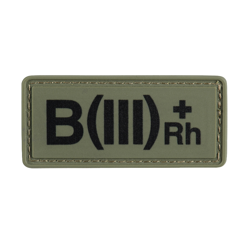 НАШИВКА ГРУПА КРОВІ B(III) RH(+) PVC 25Х60 OLIVE