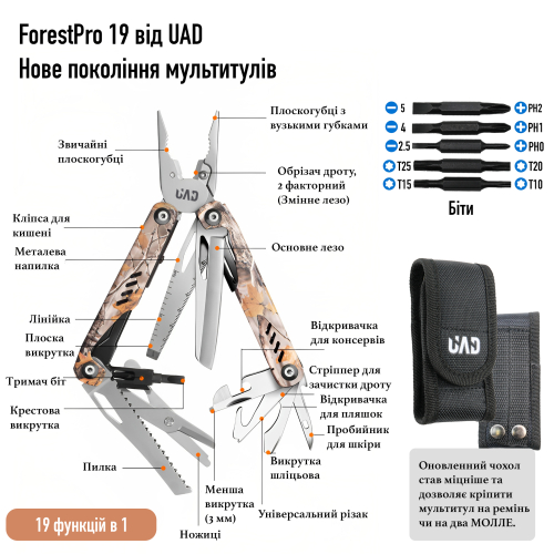 UAD МУЛЬТИТУЛ FORESTPRO 19 ИНСТРУМЕНТОВ 420/440 CAMOUFLAGE UAD-06