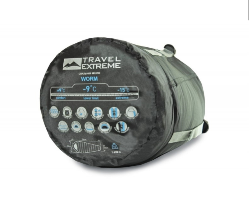 TRAVEL EXTREME СПАЛЬНИК WORM GREY/BLUE RIGHT ZIP 25992