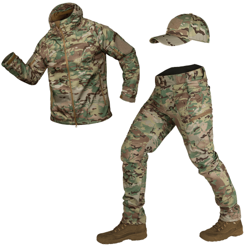 CAMO-TEC КОМПЛЕКТ SOFTSHELL КОСТЮМ+БЕЙСБОЛКА MULTICAM 8358