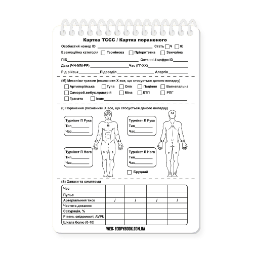 ECOPYBOOK TACTICAL НАБІР КАРТОК ПОРАНЕНОГО (БЛОКНОТ) 15 ШТ.