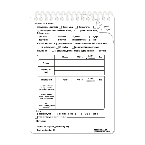 ECOPYBOOK TACTICAL НАБІР КАРТОК ПОРАНЕНОГО (БЛОКНОТ) 15 ШТ.