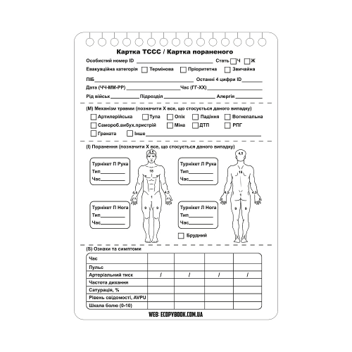 ECOPYBOOK TACTICAL НАБІР КАРТОК ПОРАНЕНОГО (БЛОКНОТ) 15 ШТ.