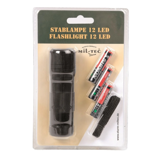 MIL-TEC ФОНАРИК 12 LED ЧЕРНЫЙ 15151002