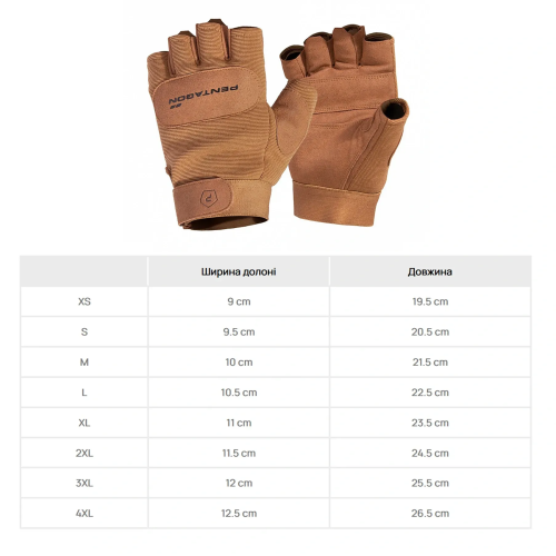 PENTAGON РУКАВИЦІ БЕЗПАЛІ DUTY MECHANIC 1/2 GLOVES COYOTE P20010-SH-03