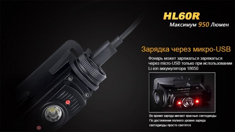 FENIX ЛІХТАР НАЛОБНИЙ HL60R BLACK